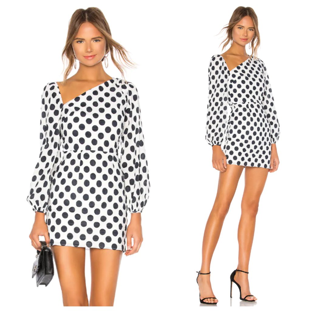 Revolve Lovers + Friends Andy White & Black Polka Dot Off Shoulder Dress